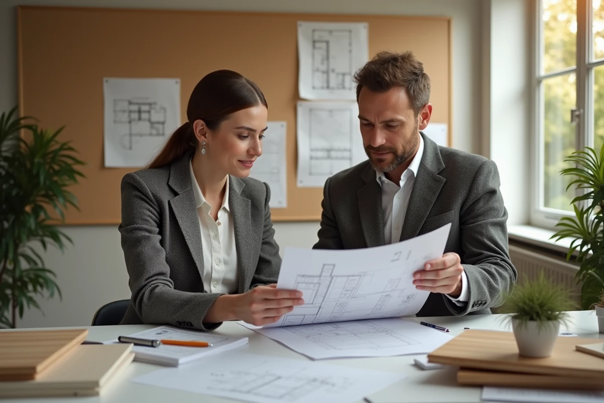 Jeune architecte discutant plans d