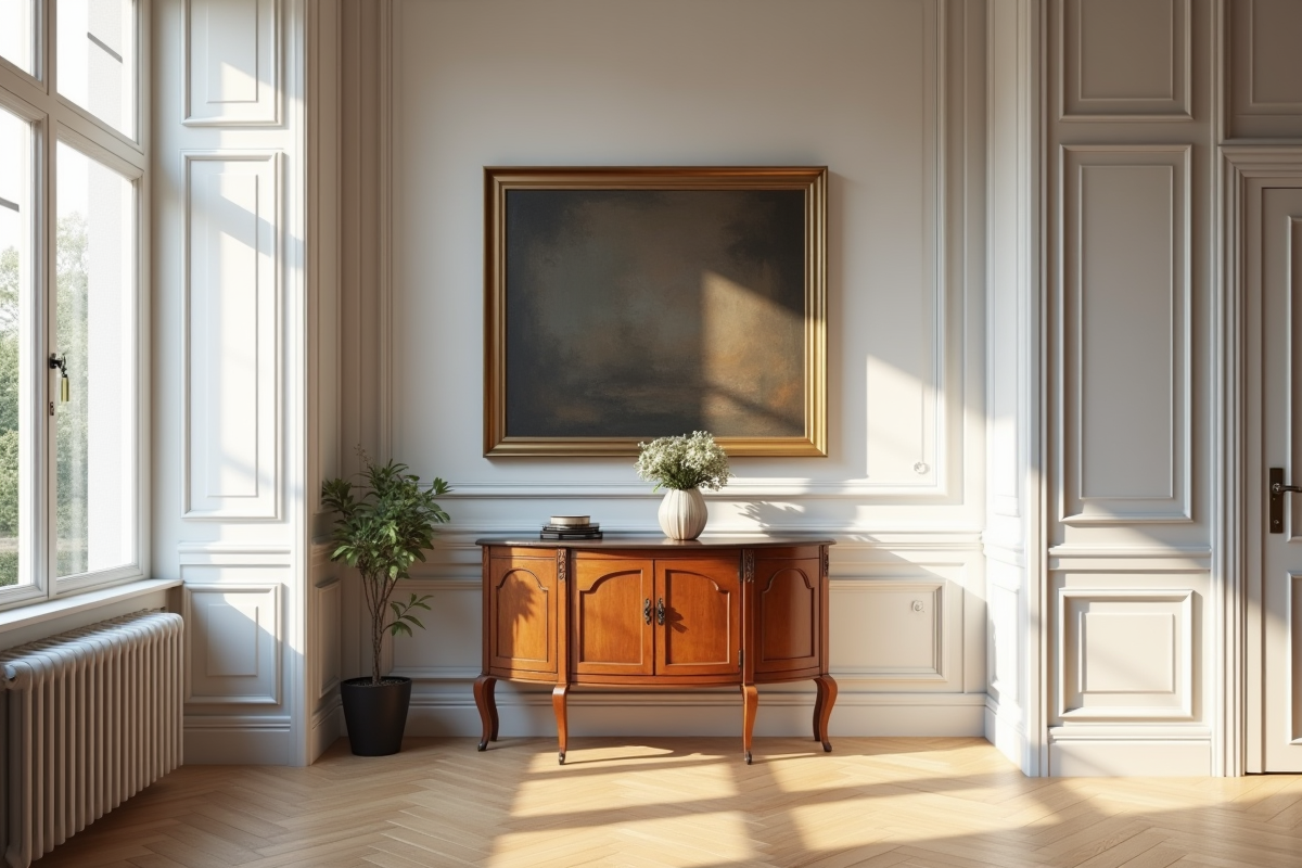 Couloir classique avec tableau et fleurs fraîches