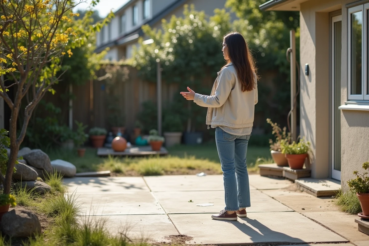 Jeune femme regardant le sol en préparation de rénovation