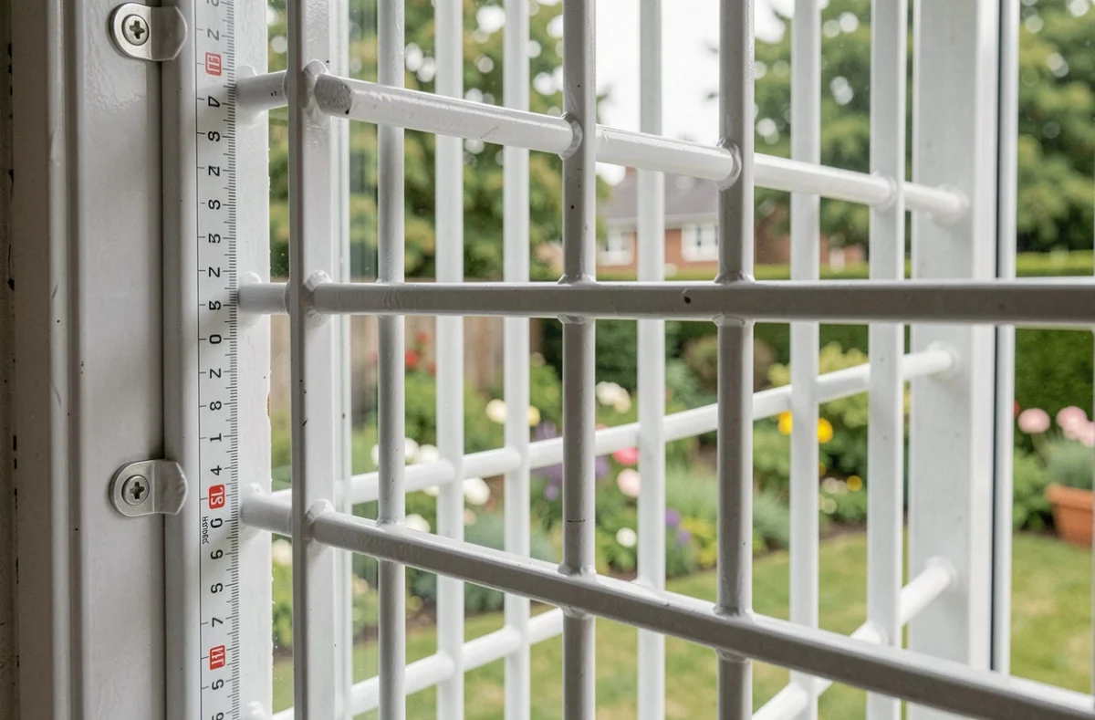 Grillage de protection fenêtre en acier blanc avec espacement conforme aux normes de sécurité enfants