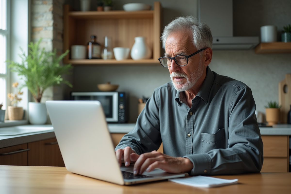 Homme retraité regardant un rapport d