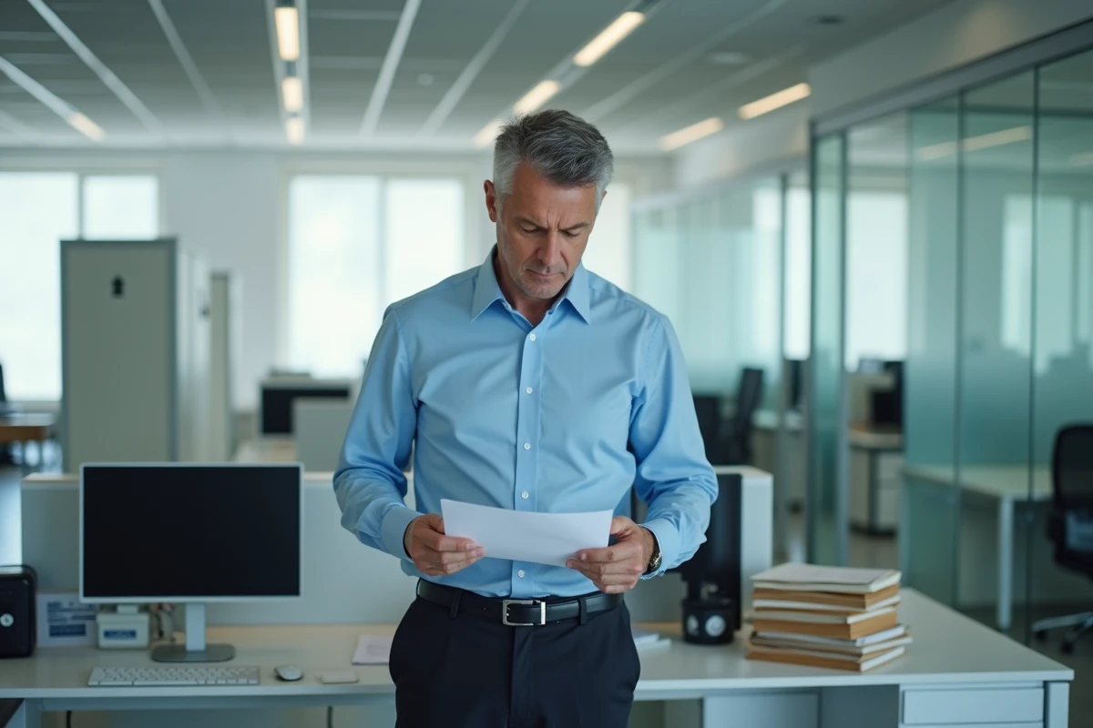 Homme organisant du courrier confidentiel dans un bureau moderne
