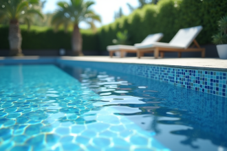 Piscine extérieure luxueuse avec carrelage bleu brillant