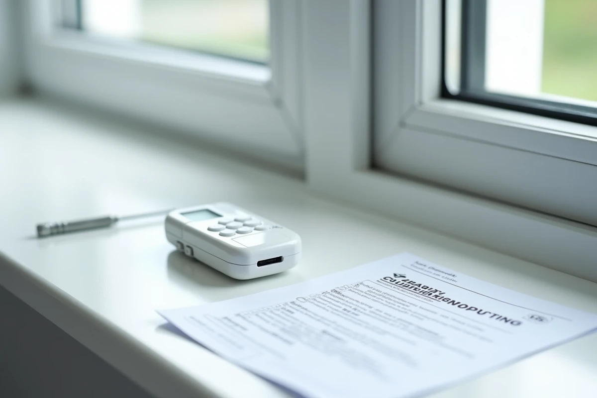 Télécommande Bubendorff et checklist de vérification posées sur un appui de fenêtre pour résoudre une panne de volet